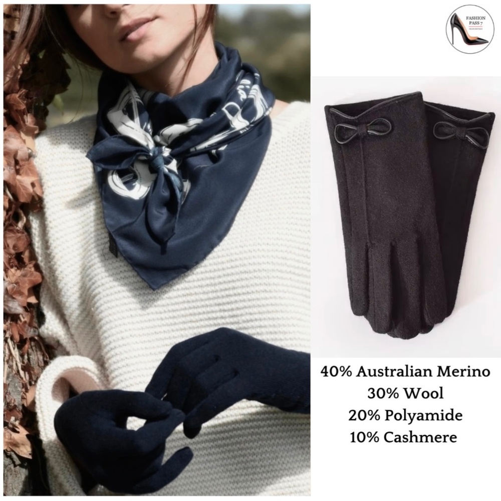 Luxury Cashmere Merino Wool Gloves Classic Black Driving Winter Warm mittens